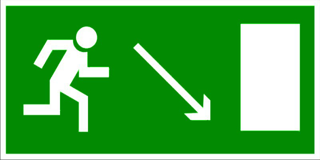 Знак E-07 Направление к эвакуационному выходу направо вниз, купить на пленке самоклеющейся, фотолюминесцентный, на пластике