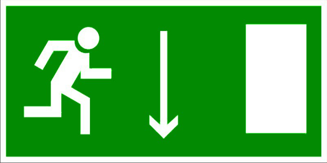 Знак E-09 Указатель двери эвакуационного выхода (правосторонний), купить на пленке самоклеющейся, фотолюминесцентный, на пластике