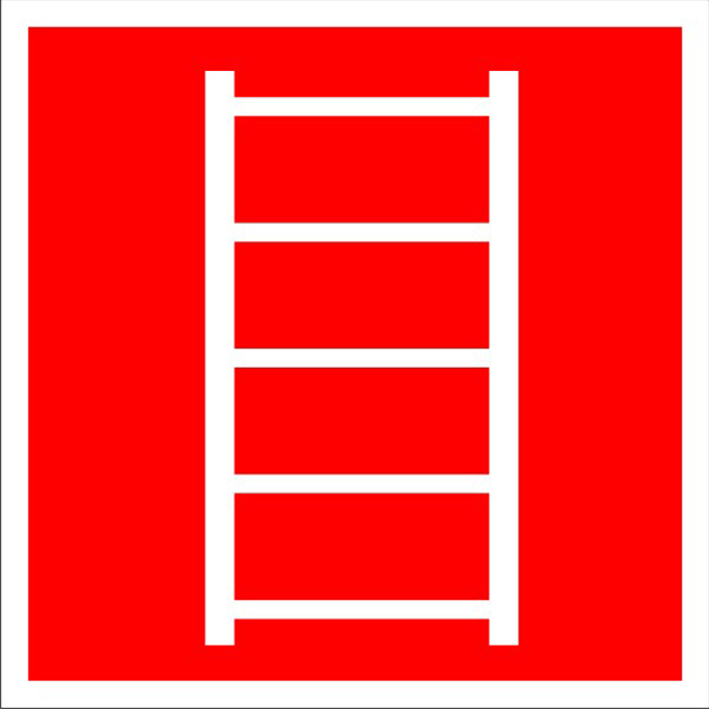 Знак F-03 Пожарная лестница, купить на пленке самоклеющейся, фотолюминесцентный, на пластике
